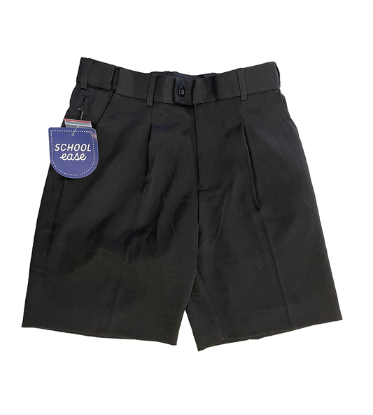 Black Gaberdine Belt Loop Pleat Shorts