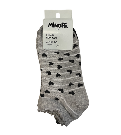 White/Black/Grey Ankle Socks HEART PATTERN - 5 PACK